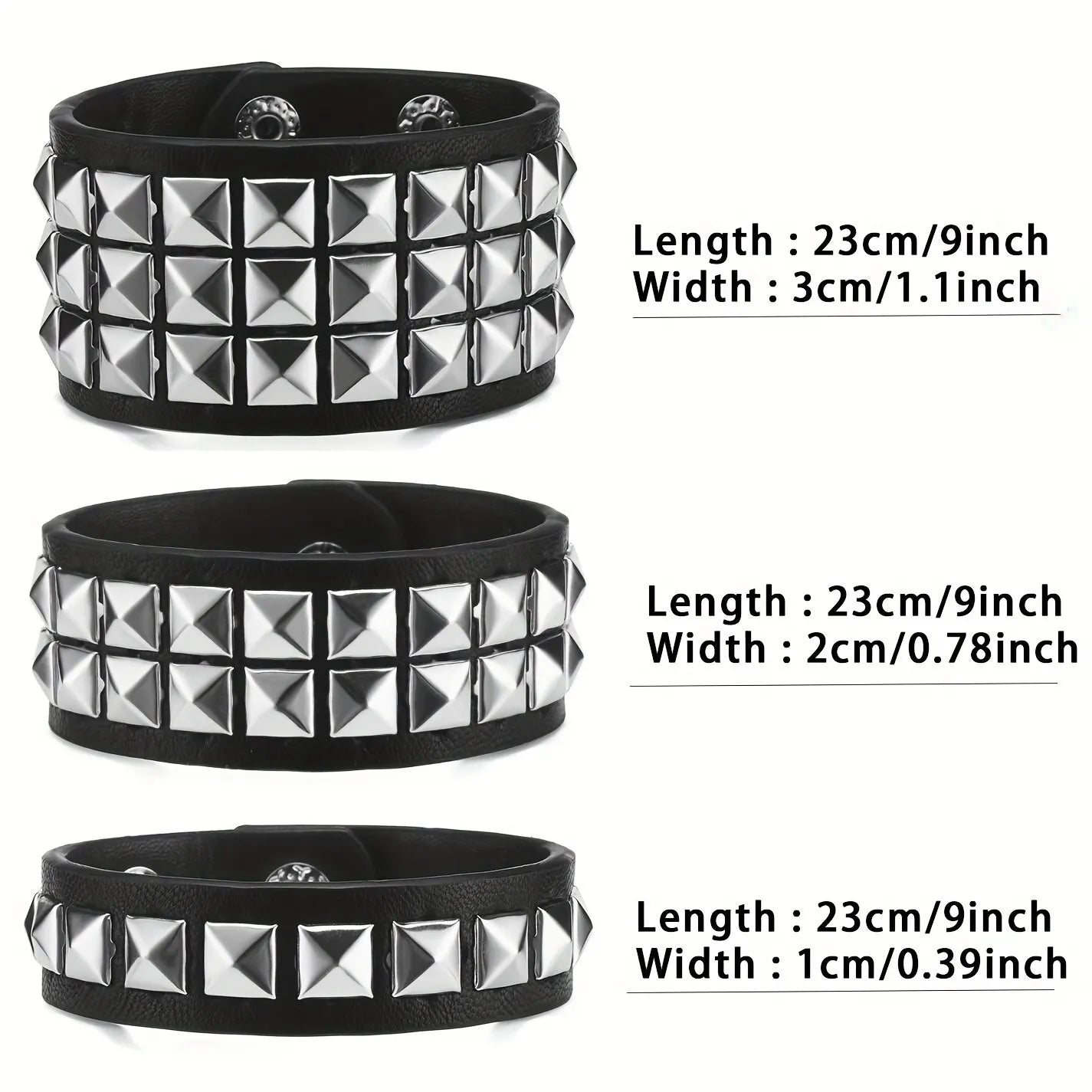 Y2K Wrist Fashion Square Bead Rivet Wrist Strap Personalized Retro Pyramid Punk PU Jewelry Bracelet Belt Strap Suitable for Men Women - She Vibess By C2P