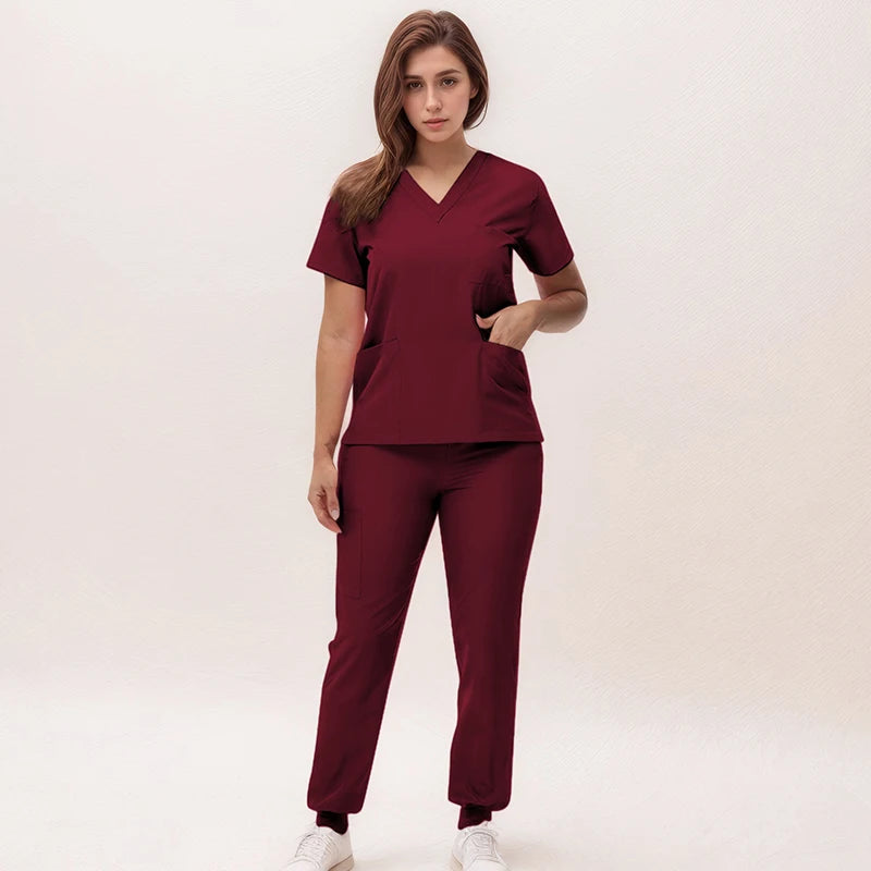 2025 New Nurse Uniforms V-neck Top Jogger Pants Scrub Sets Surgical Workwear Dentist Nursing Suit Hospital Doctor Outfit S21 - She Vibess By C2P