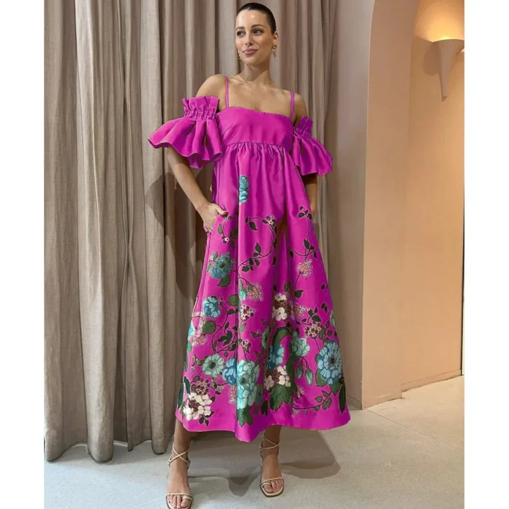 SoleVibe™ 2024 One-Shoulder Vintage Print Dress – Sexy Halter, Hidden Pockets, and Elegant Summer Party Vibes - She Vibess By C2P