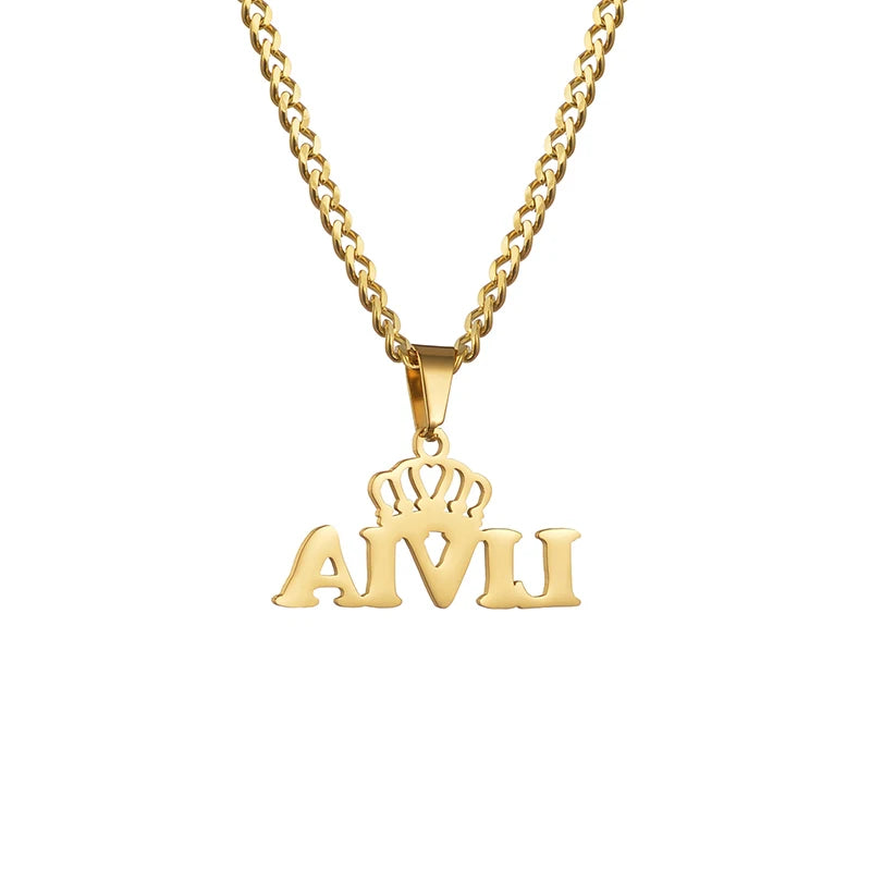 Goxijite Customized Name Pendant For Men Women Stainless Steel Personalized Big Crown Letter Necklace Thick Chain Jewelry Gift - She Vibess By C2P