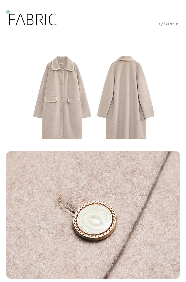 I BELIEVE YOU Fall Clothes 2024 Women Apricot Color Long Styles Woolen Coat Turn-down Collar Office Lady Jackets CMN235377A - She Vibess By C2P
