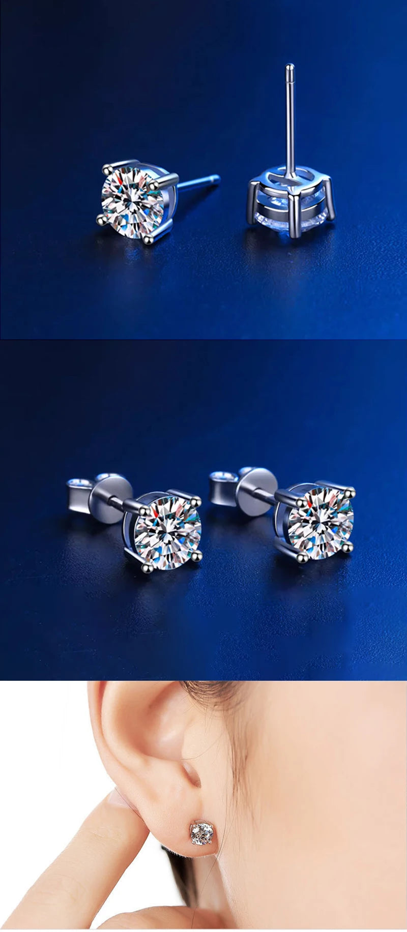 2 GRA Certificates S925 Sterling Silver Stud Earrings For Women And Men 100% Real Moissanite Pass Diamond Test Pen Fine Jewelry - She Vibess By C2P