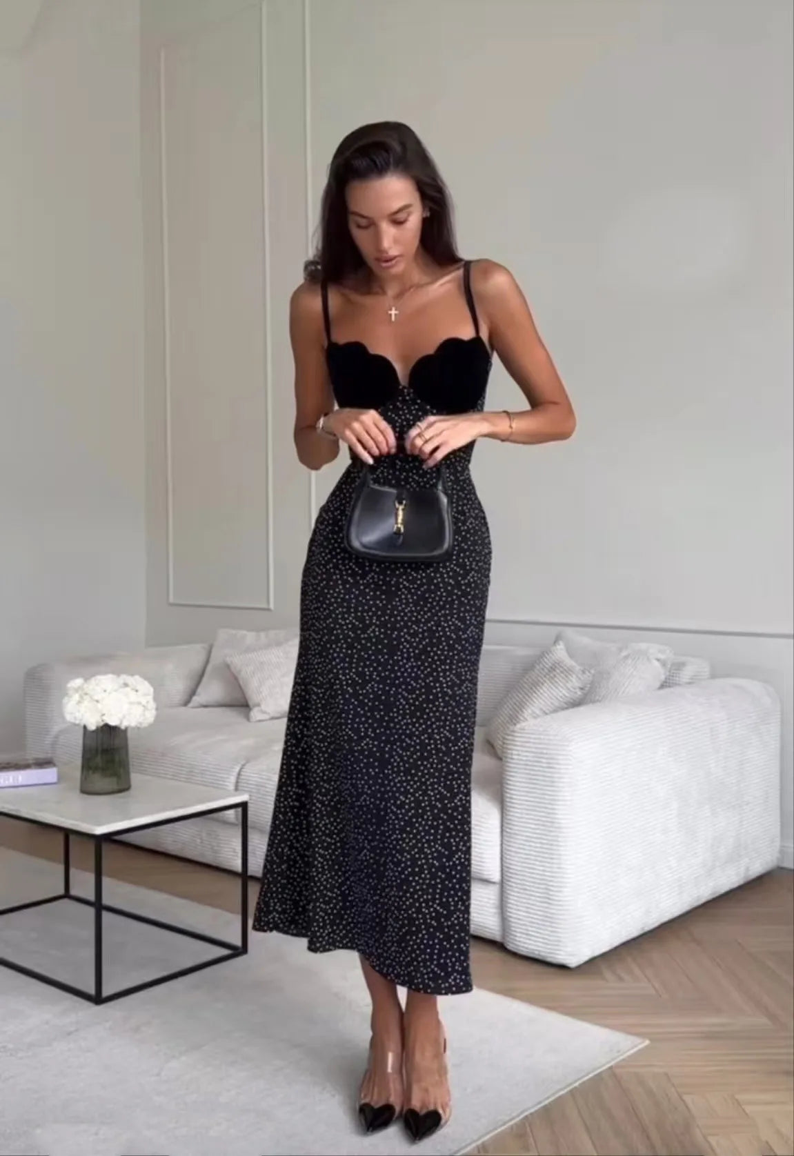 Sleeveless Strapless Polka Dot Patchwork Long Dress Women Spring Summer 2025 Fashion Streetwear Elegant Sexy Black Dresses - She Vibess By C2P