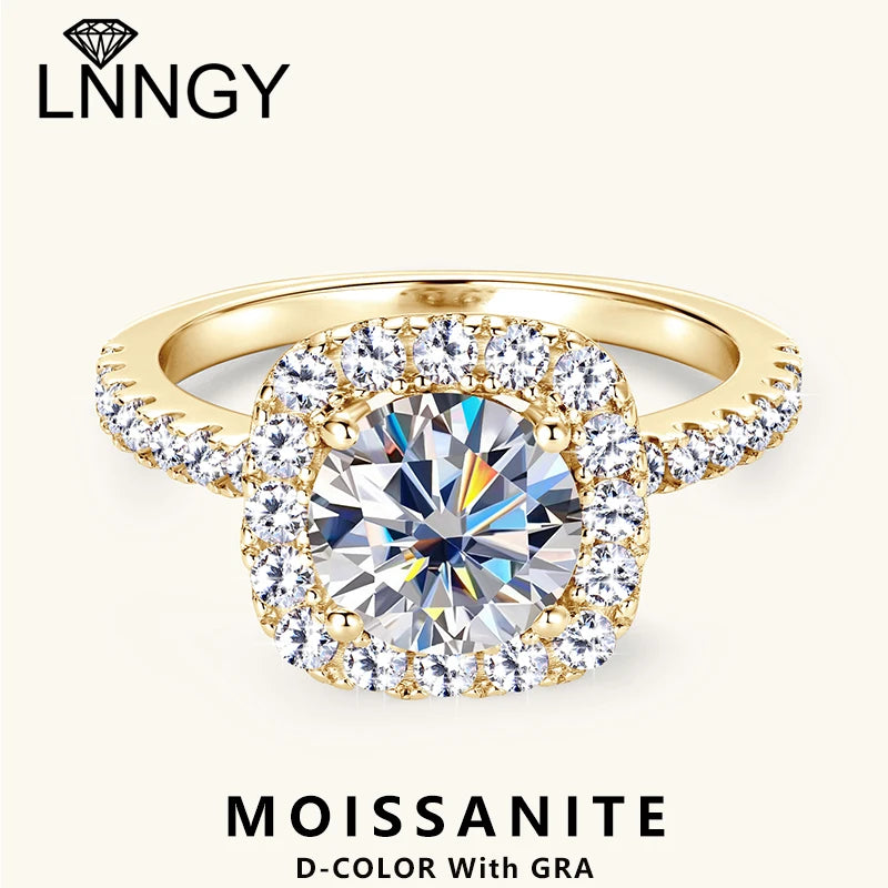 Lnngy 8mm 2ct Moissanite Halo Ring Certified 925 Sterling Silver Engagement Rings For Women Girls Wedding Party Jewelry Gift - She Vibess By C2P