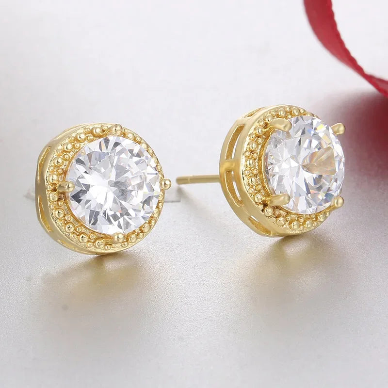 LXOEN Fashion White Clear 8mm Round Cubic Zircon Stud Earrings For Women Wedding Jewelry Trendy Crystal Earrings brinco Gift - She Vibess By C2P