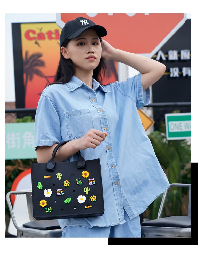 EVA Large Leather Shoulder Bag Handbag Tote Bag Storage for Women Casual Waterproof Beach Bag Hole Fit Charm Fashion Storage Bag - She Vibess By C2P