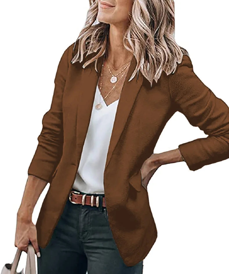 New Temperament Coat Women's Long Sleeve Solid Color Suit Collar Single Breasted Suit - She Vibess By C2P