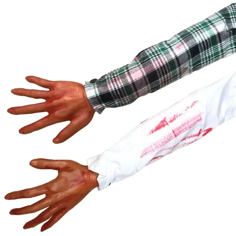 2025 Halloween Fake Human Arm Plastic Hands Bloody Dead Body Parts Outdoor Haunted House Scary Props Halloween Decorations - She Vibess By C2P