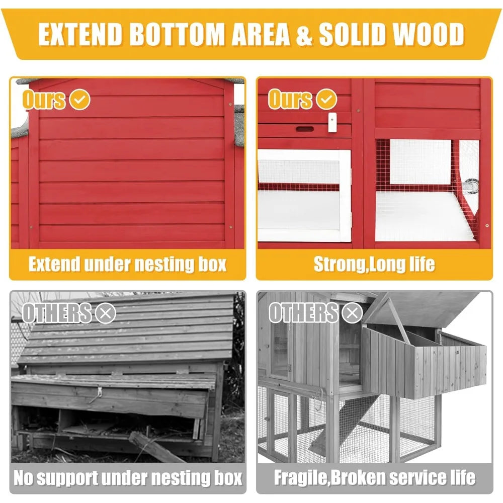 136" Chicken Coop with Wheels, Backyard Wooden Hen House Outdoor for 1-6 Chickens, 2 Story Poultry Cage Chicken Coop and Run, Ne - She Vibess By C2P