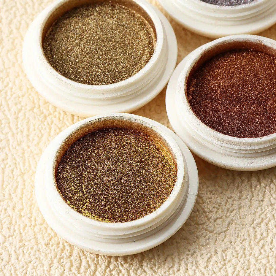 6pc Gold Metallic Mirror Glitter Nail Art Dust Rose Gold Silver Powder UV Gel Polish Chrome Rubbing Pigment Flake Manicure Decor - She Vibess By C2P