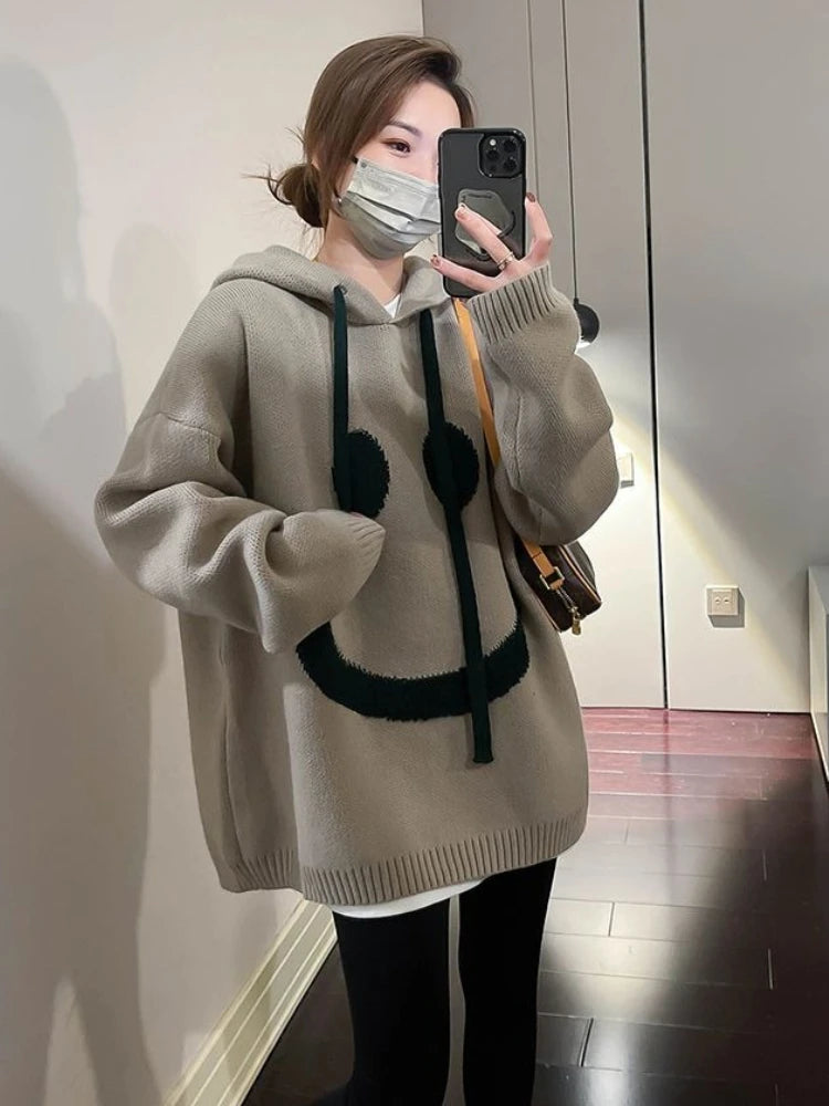 Thicked Oversized Pullovers for Women 2025 Fall Winter Clothing Hooded Casual Jumper Fashion Knitting Sweater Tops Sueter Mujer - She Vibess By C2P