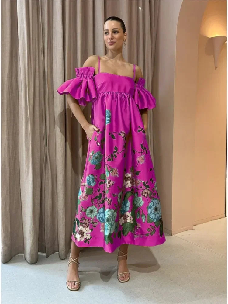SoleVibe™ 2024 One-Shoulder Vintage Print Dress – Sexy Halter, Hidden Pockets, and Elegant Summer Party Vibes - She Vibess By C2P