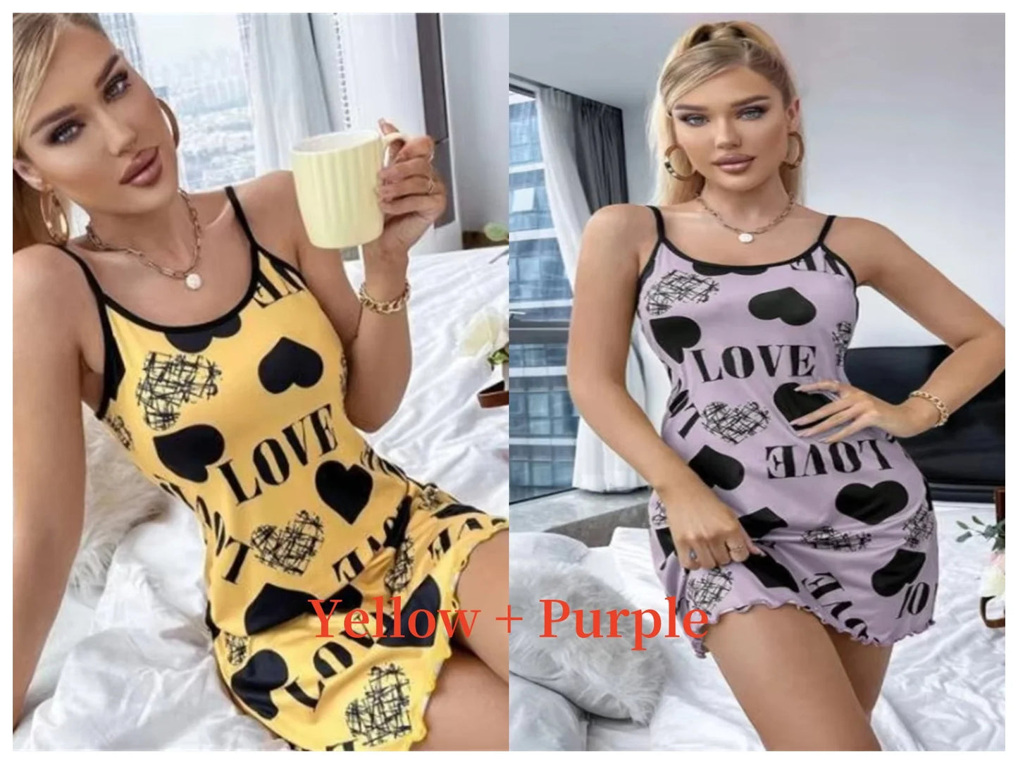 Summer New Women's Nightgown Beauty Back Thin Section Of Home Wear Sexy Halter Short Skirt Love Cartoon Cute Printing Pajamas - She Vibess By C2P