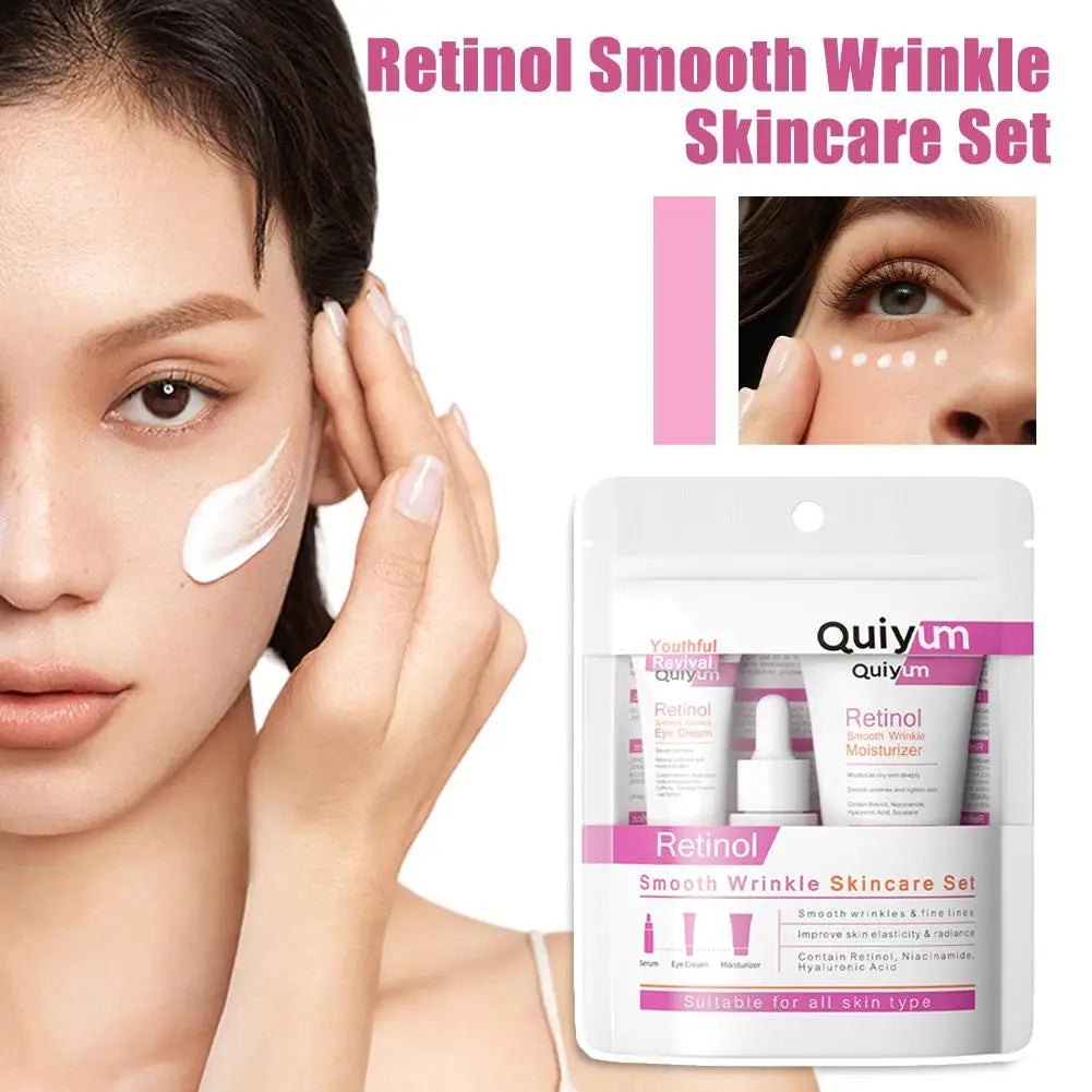 Retinol Smooth Wrinkle Skincare Set Moisturizing Firming Facial Skincare Routine Kit - Retinol Serum-Face Moisturizer-Eye Cream - She Vibess By C2P