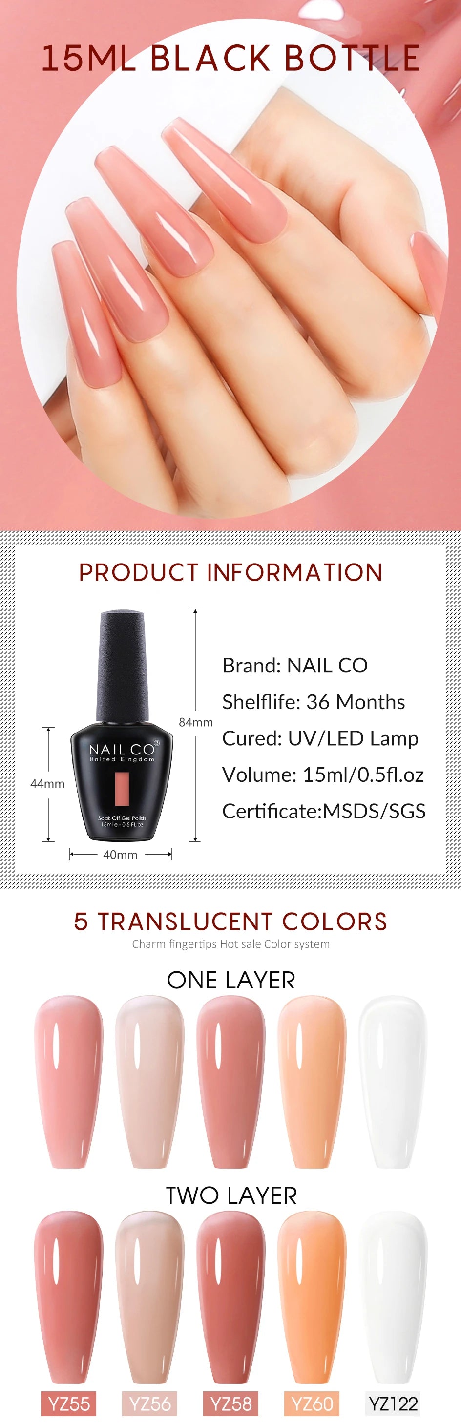 NAILCO 15ml Nail Gel Polish Red Pink Nude Soak off UV LED Long Lasting Eco-Friendly Professional Nail Beauty Salon Lacquer Varnish - She Vibess By C2P