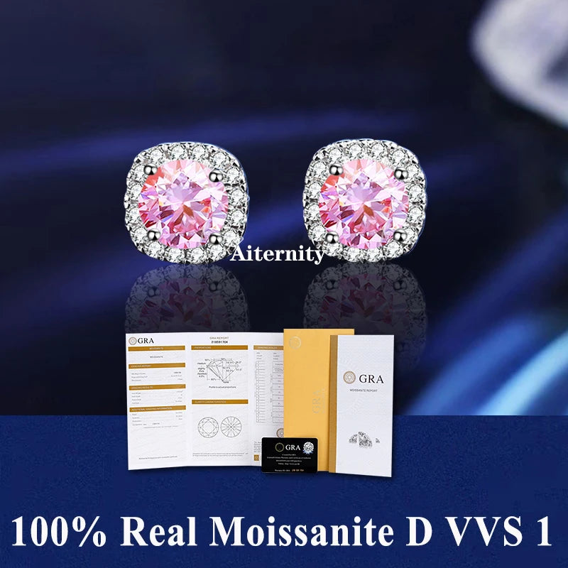 2 GRA Certificates S925 Sterling Silver Stud Earrings For Women And Men 100% Real Moissanite Pass Diamond Test Pen Fine Jewelry - She Vibess By C2P