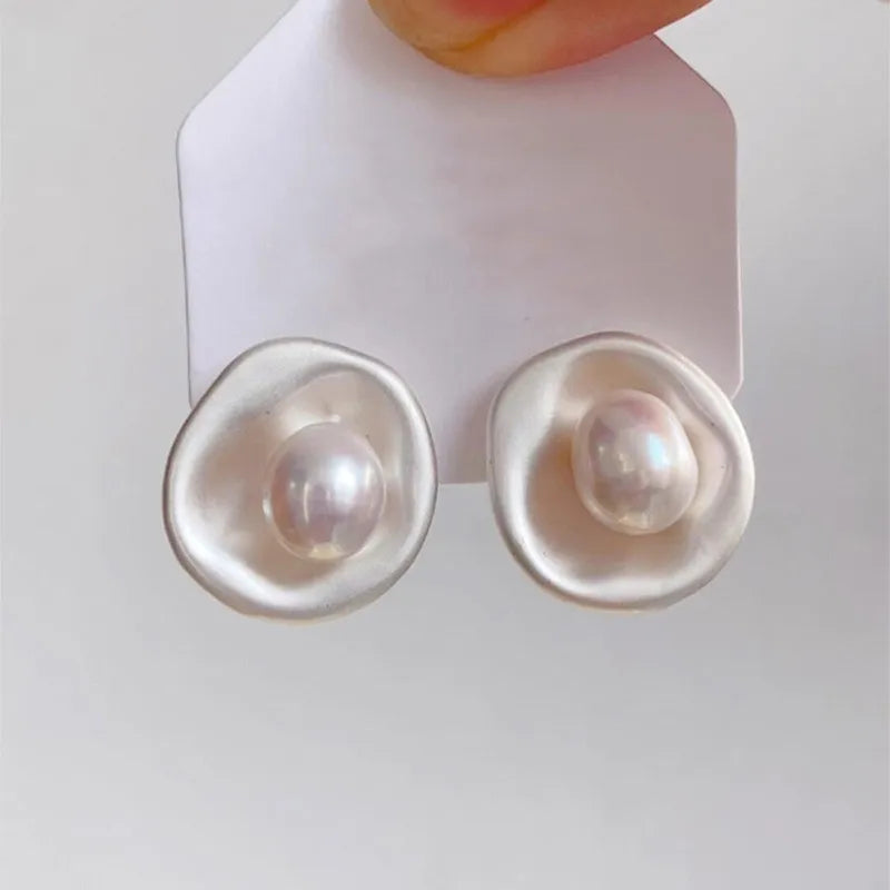 Zircon Round Pearl Earrings for Women Personality Irregular Stud Earring Temperament High Sense Simple Jewelry Wedding Girl - She Vibess By C2P
