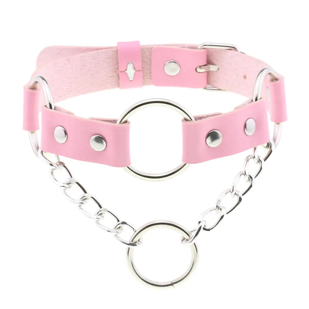 DIEZI Harajuku Pink PU Leather Star Heart Flower Choker Necklace Torques For Women Men Gothic Pink PU Leather -I’m Over 21 - She Vibess By C2P