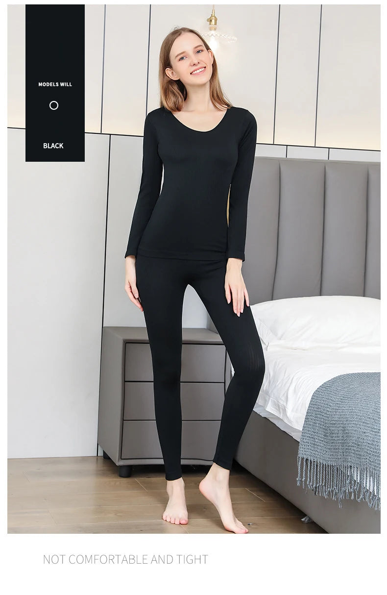 1 Set Warm Thermal Underwear Sexy Ladies Intimates Long Johns Women Shaped Sets Female Middle Collar Thermal Shaping Clothes - She Vibess By C2P