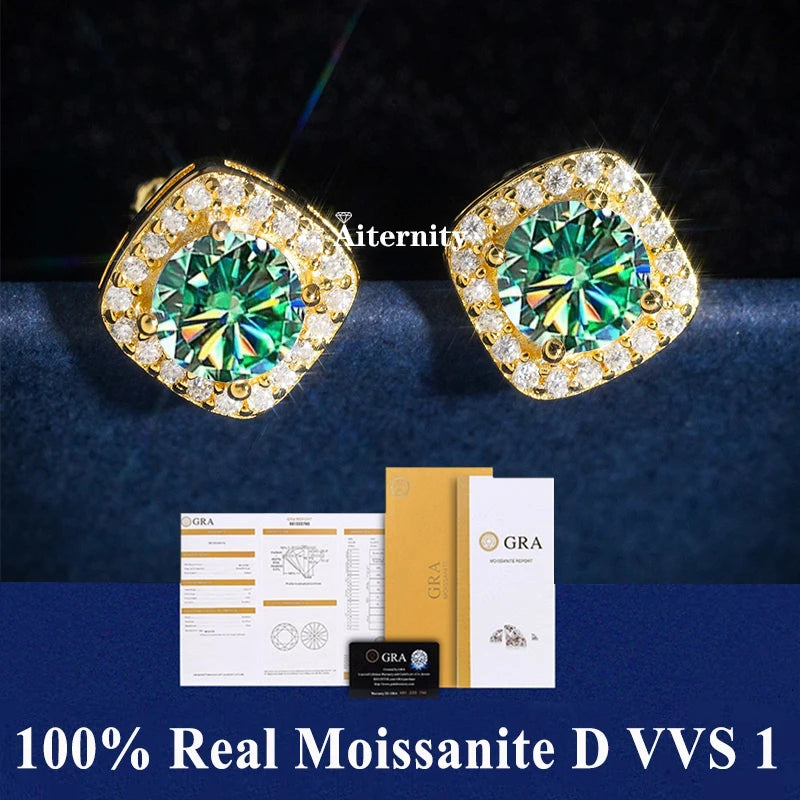 2 GRA Certificates S925 Sterling Silver Stud Earrings For Women And Men 100% Real Moissanite Pass Diamond Test Pen Fine Jewelry - She Vibess By C2P