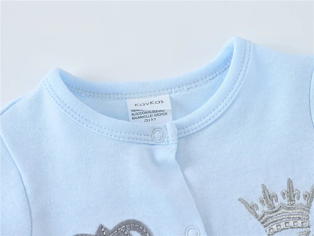 2024 Autumn 3 Pcs/lot Baby Boy Clothes Set 3M 6M 9M 100% Cotton Blue Crown Design Newborn Jumpsuit - She Vibess By C2P