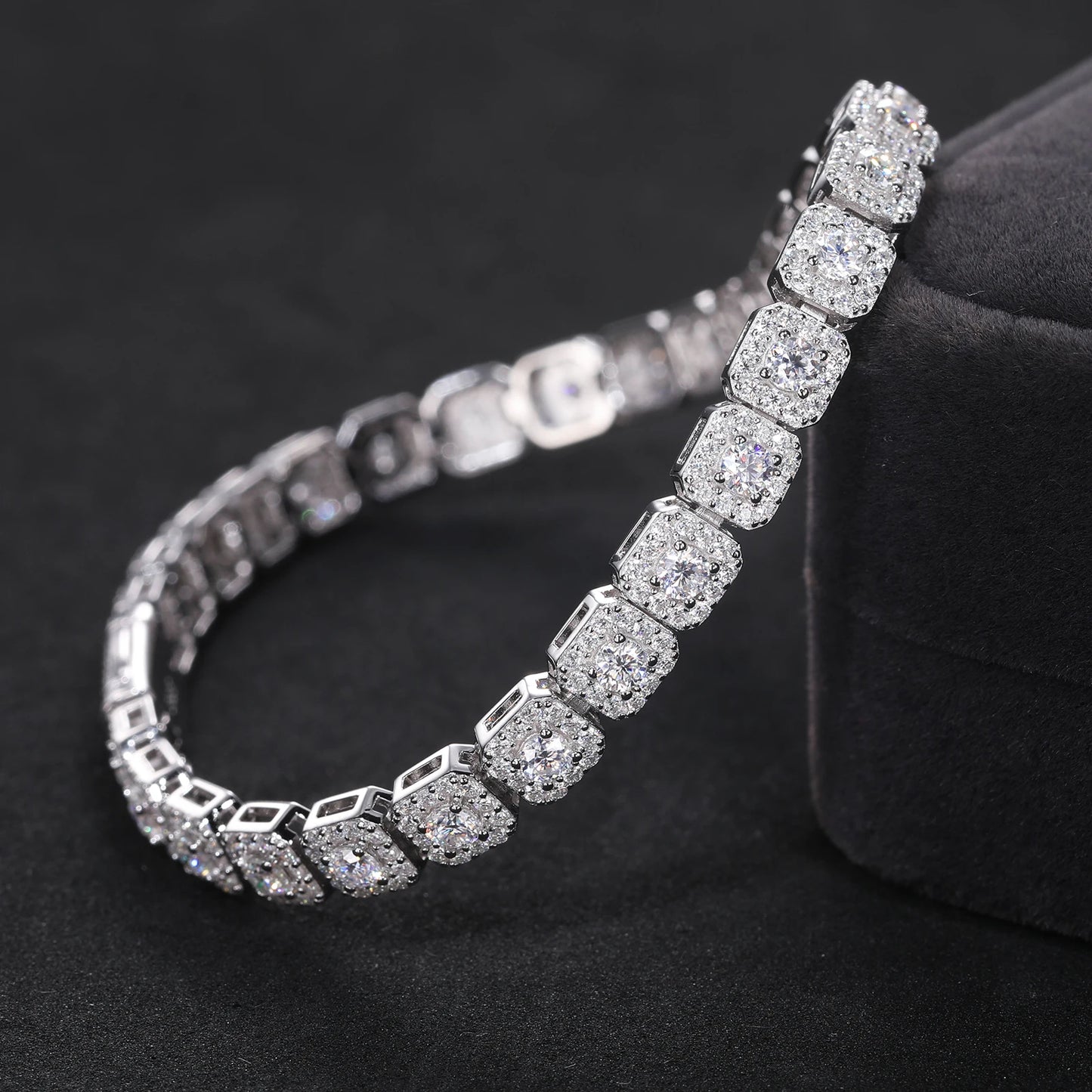 Iced Out Moissanite Halo Tennis Bracelet for Women Men S925 Sterling Silver 18k Gold Plated Jewelry with GRA Bracelets Gifts - She Vibess By C2P