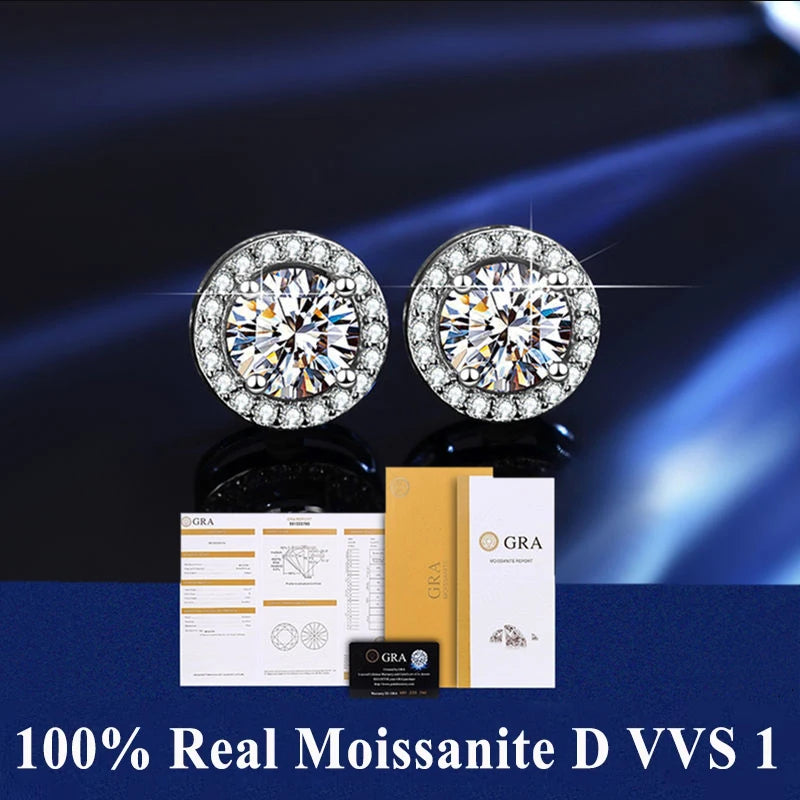 2 GRA Certificates S925 Sterling Silver Stud Earrings For Women And Men 100% Real Moissanite Pass Diamond Test Pen Fine Jewelry - She Vibess By C2P