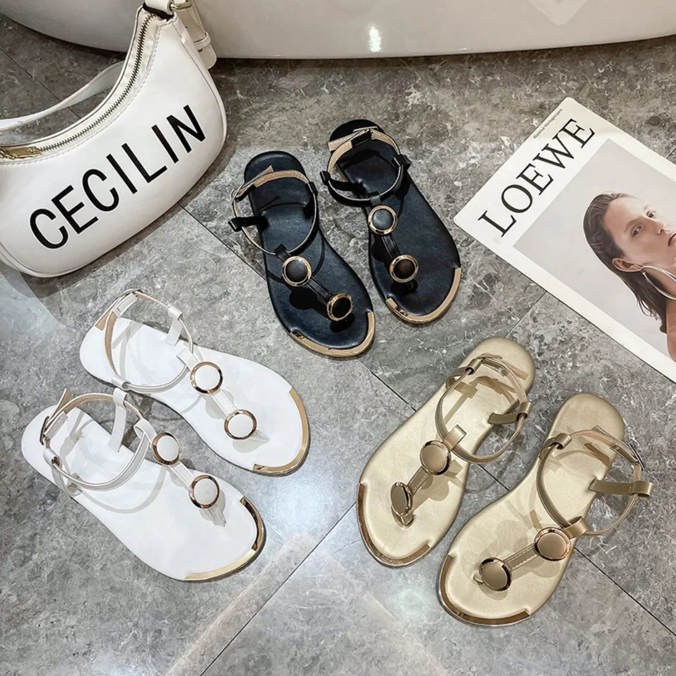 Women Sandals 2024 New Summer Casual Flat Sandals Flip Flops Luxury Designer Fashion Shoes Women Open Toe Daily Sandals Women - She Vibess By C2P
