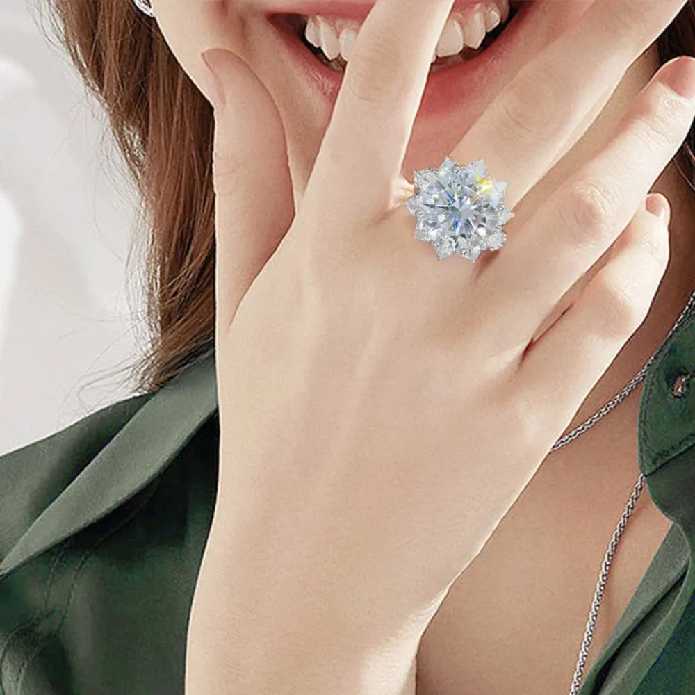 FEOBUR 10CT Moissanite Ring with Certificate for Women 100% 925 Sterling Silver Sunflower Diamond Rings Engagement Jewelry Wedding Band - She Vibess By C2P