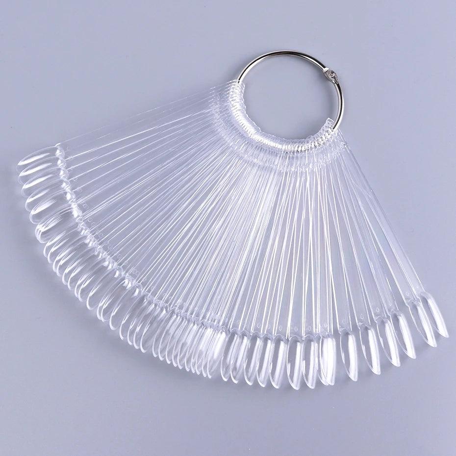 50pcs False Nail Display Tips Clear Nature Color Chart Oval Fan Style UV Gel Polish Swatch Shows Palette Practice Manicure Tools - She Vibess By C2P
