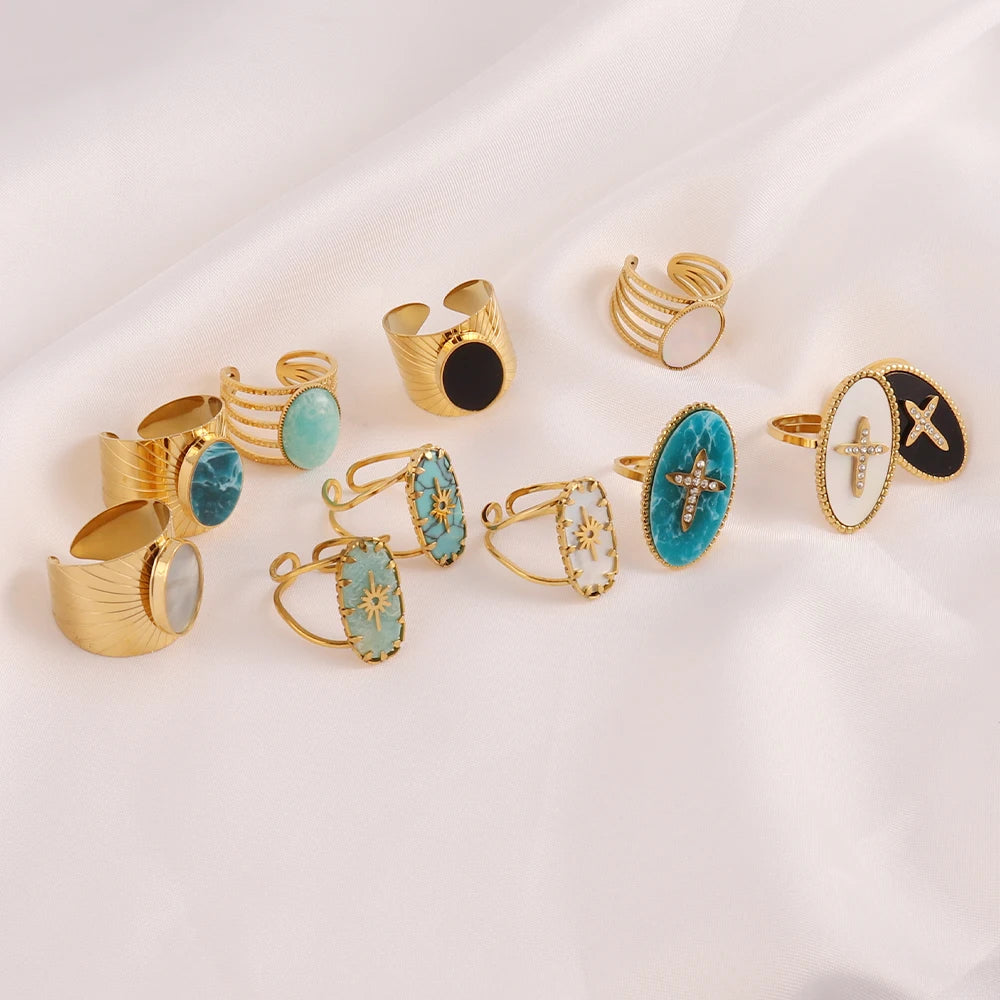 Stainless Steel Rings Open Rings For Women Rings Wide Ring Colorful Geometry Chain Female Rings Jewelry Party Gift Wholesale - She Vibess By C2P