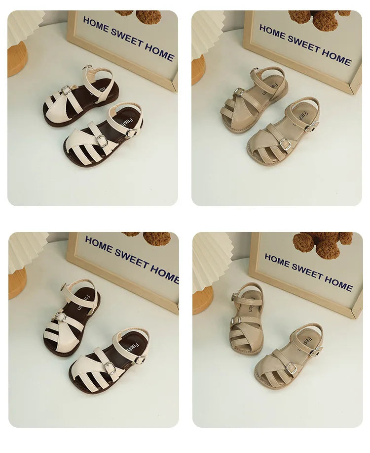 Girl's T-strap Shoes Hollow Out British Style Soft Classic Children Mary Janes 23-34 Infant Round Toe Flat Summer Kids Sandals - She Vibess By C2P