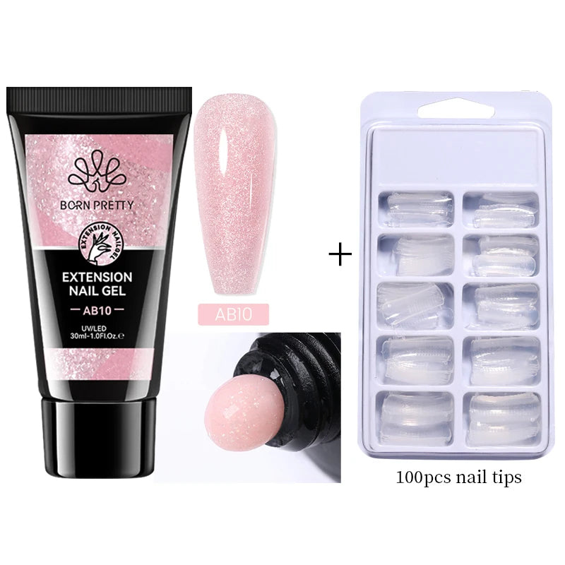 BORN PRETTY 30ml Glitter Acrylic Gel Finger Extension Nail Polish Silver Pink Extension Gel Polish Soak Off Nail Slip Solution - She Vibess By C2P