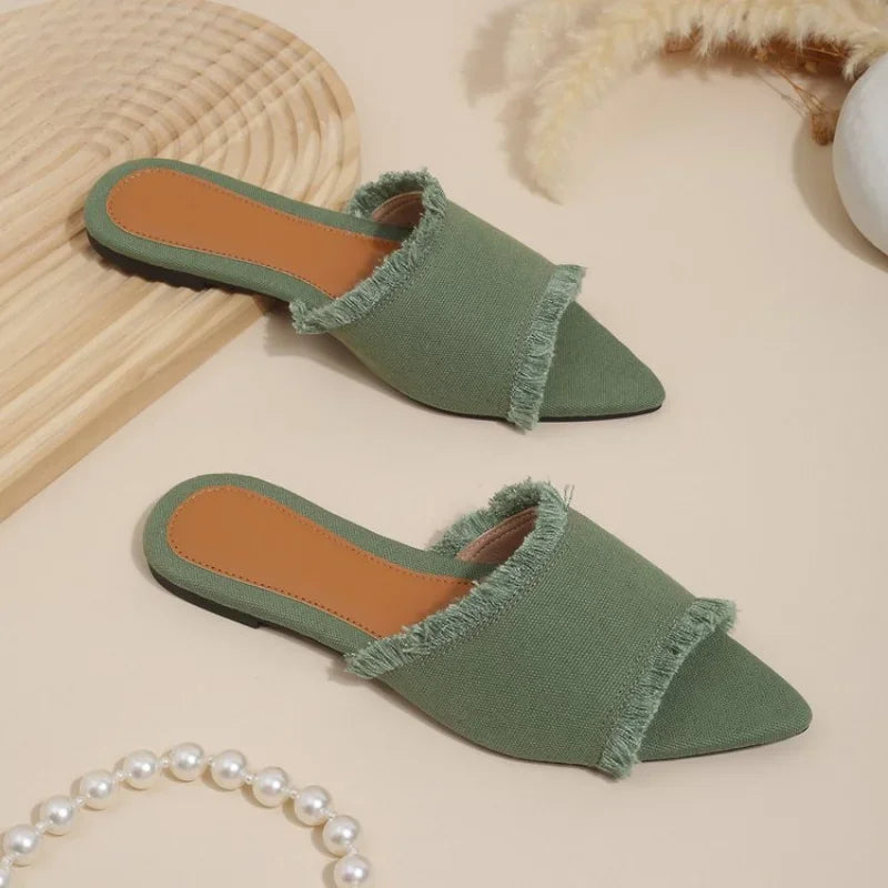 Women Flats Cowboy Slippers Fashion Beach Dress Shoes Summer Femme Pointed Toe Flip Flops New Casual Slides Zapatos Mujer - She Vibess By C2P