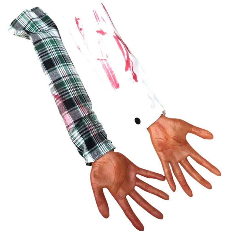 2025 Halloween Fake Human Arm Plastic Hands Bloody Dead Body Parts Outdoor Haunted House Scary Props Halloween Decorations - She Vibess By C2P