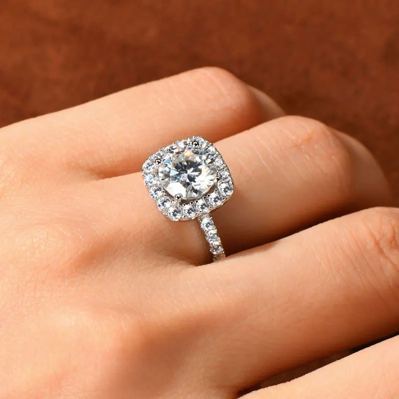 Lnngy 8mm 2ct Moissanite Halo Ring Certified 925 Sterling Silver Engagement Rings For Women Girls Wedding Party Jewelry Gift - She Vibess By C2P