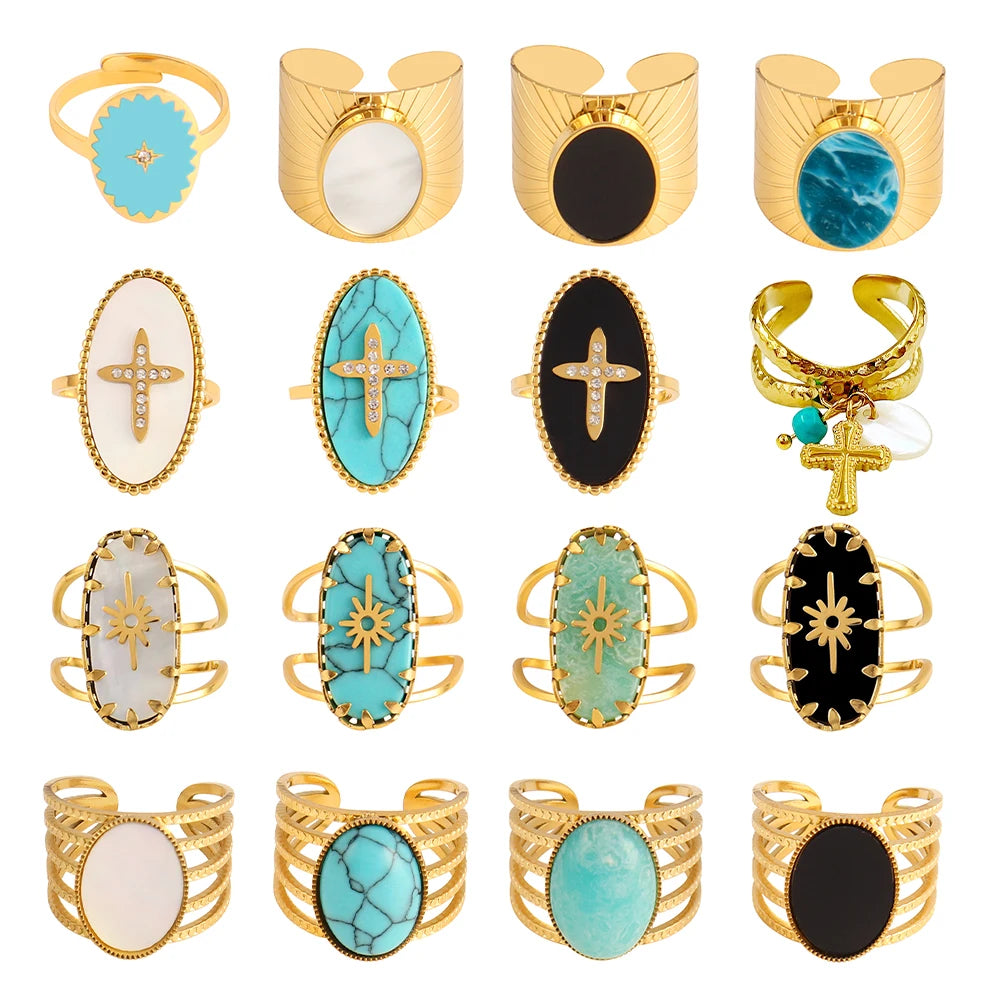 Stainless Steel Rings Open Rings For Women Rings Wide Ring Colorful Geometry Chain Female Rings Jewelry Party Gift Wholesale - She Vibess By C2P