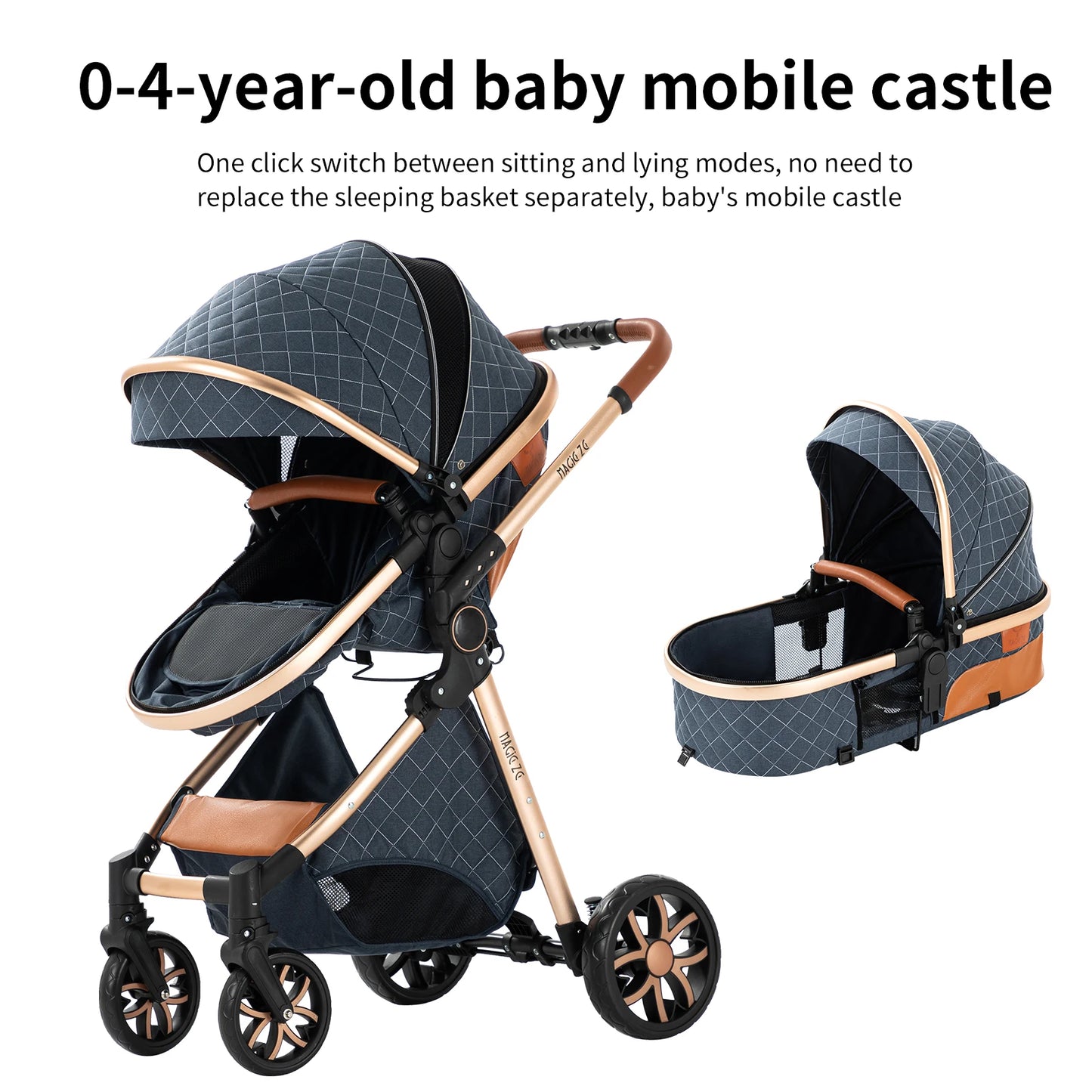 Lightweight Baby Stroller 3 in 1 Newborns Travel System Prams Multifunctional High Landscape Baby 4 IN 1 Strollers with Isofix - She Vibess By C2P