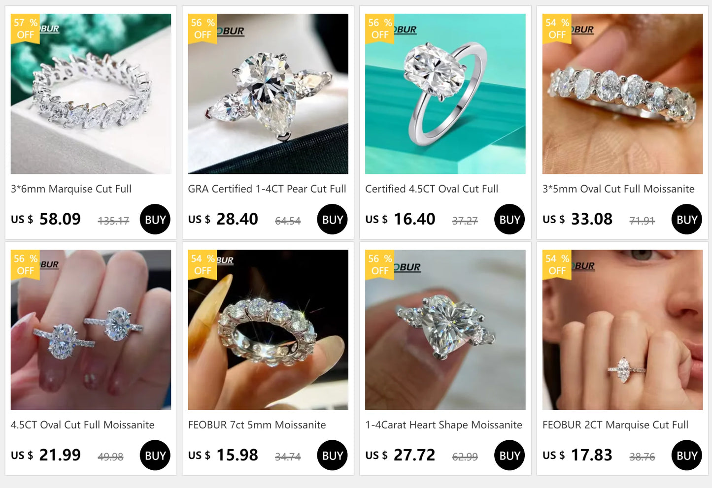 FEOBUR 10CT Moissanite Ring with Certificate for Women 100% 925 Sterling Silver Sunflower Diamond Rings Engagement Jewelry Wedding Band - She Vibess By C2P