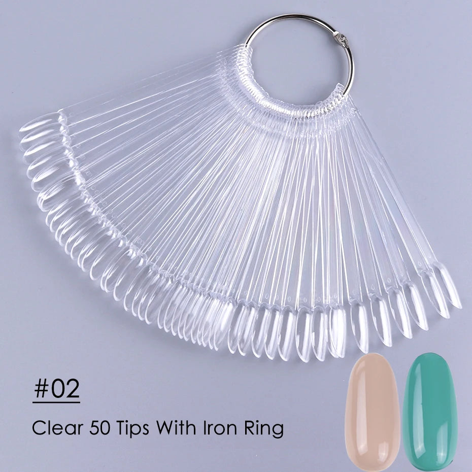 50pcs False Nail Display Tips Clear Nature Color Chart Oval Fan Style UV Gel Polish Swatch Shows Palette Practice Manicure Tools - She Vibess By C2P