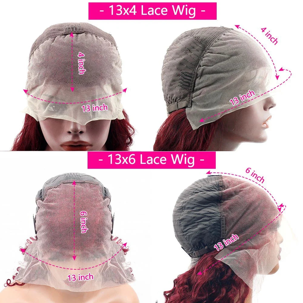 200 Density 99J Burgundy 30 36 Inch HD PrePlucked Transparent Remy Body Wave 13x4 13x6 Lace Frontal Wig Human Hair For Women - She Vibess By C2P