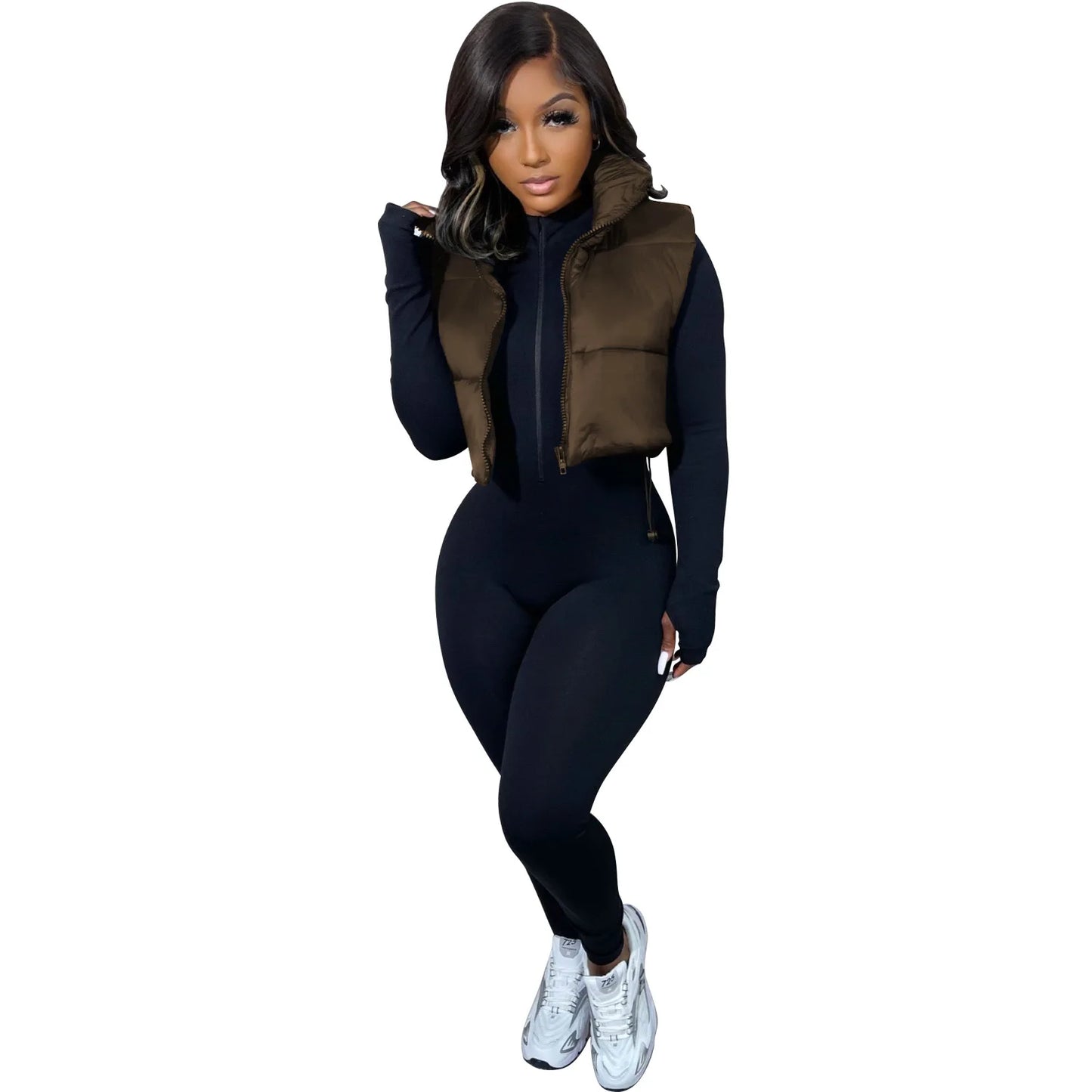 Women's Winter Vest Fashion Faux Leather Padded Jacket Coat Vintage PU Black And White Female Short Waistcoat Chic Clothes Tops - She Vibess By C2P
