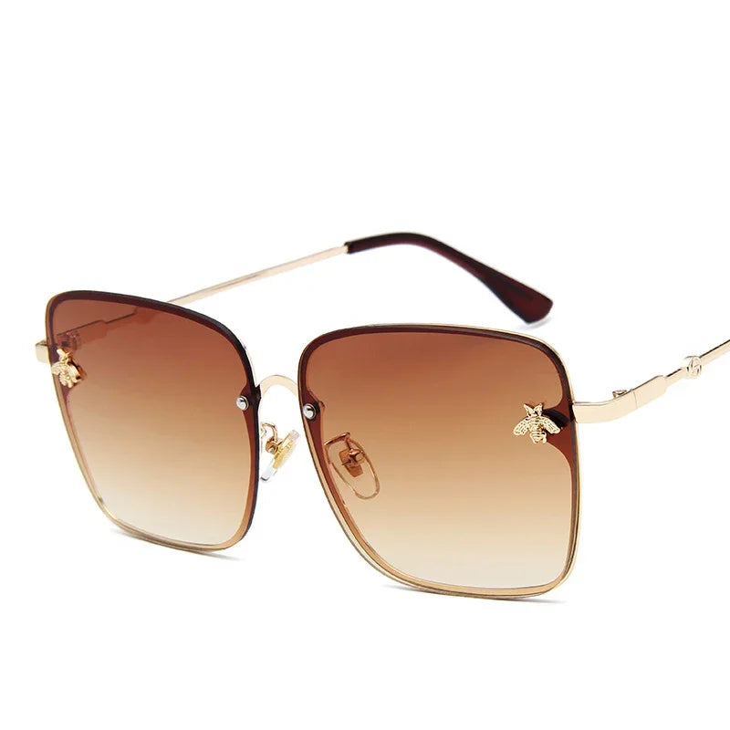 2024 New Fashion Lady Oversized Rimless Square Bee Sunglasses Women Men Small Glasses Gradient Sun Glasses Female UV400 - She Vibess By C2P
