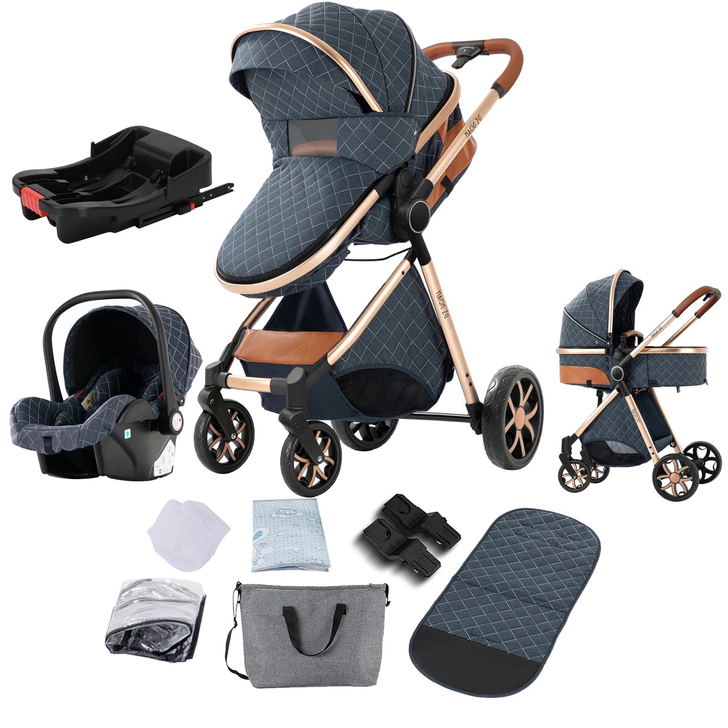 Lightweight Baby Stroller 3 in 1 Newborns Travel System Prams Multifunctional High Landscape Baby 4 IN 1 Strollers with Isofix - She Vibess By C2P