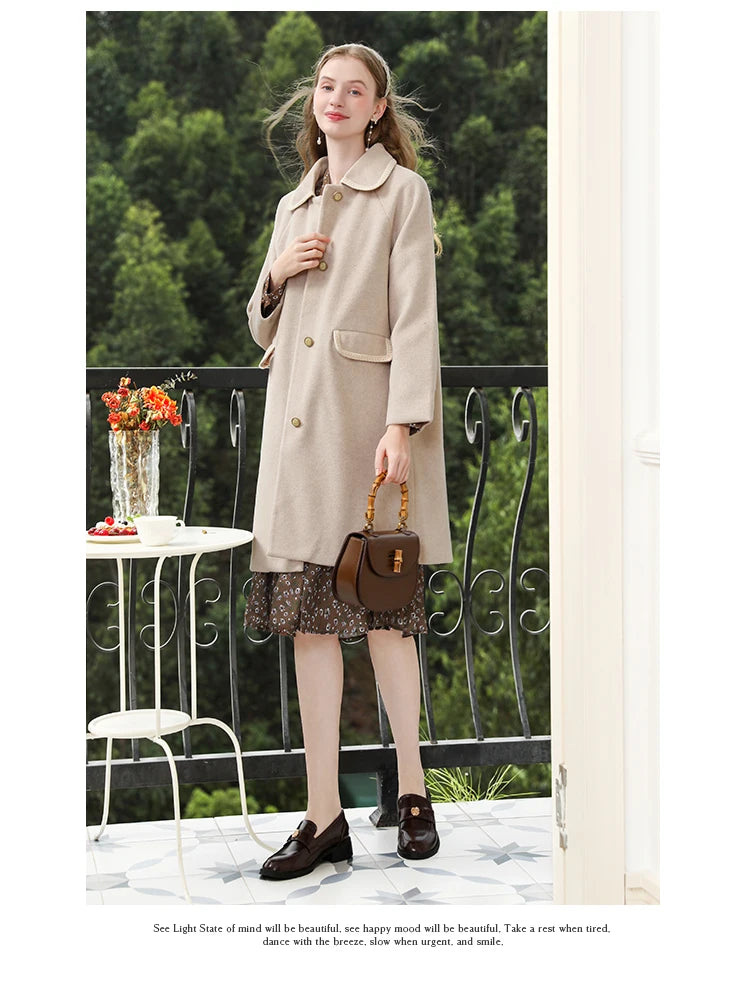 I BELIEVE YOU Fall Clothes 2024 Women Apricot Color Long Styles Woolen Coat Turn-down Collar Office Lady Jackets CMN235377A - She Vibess By C2P