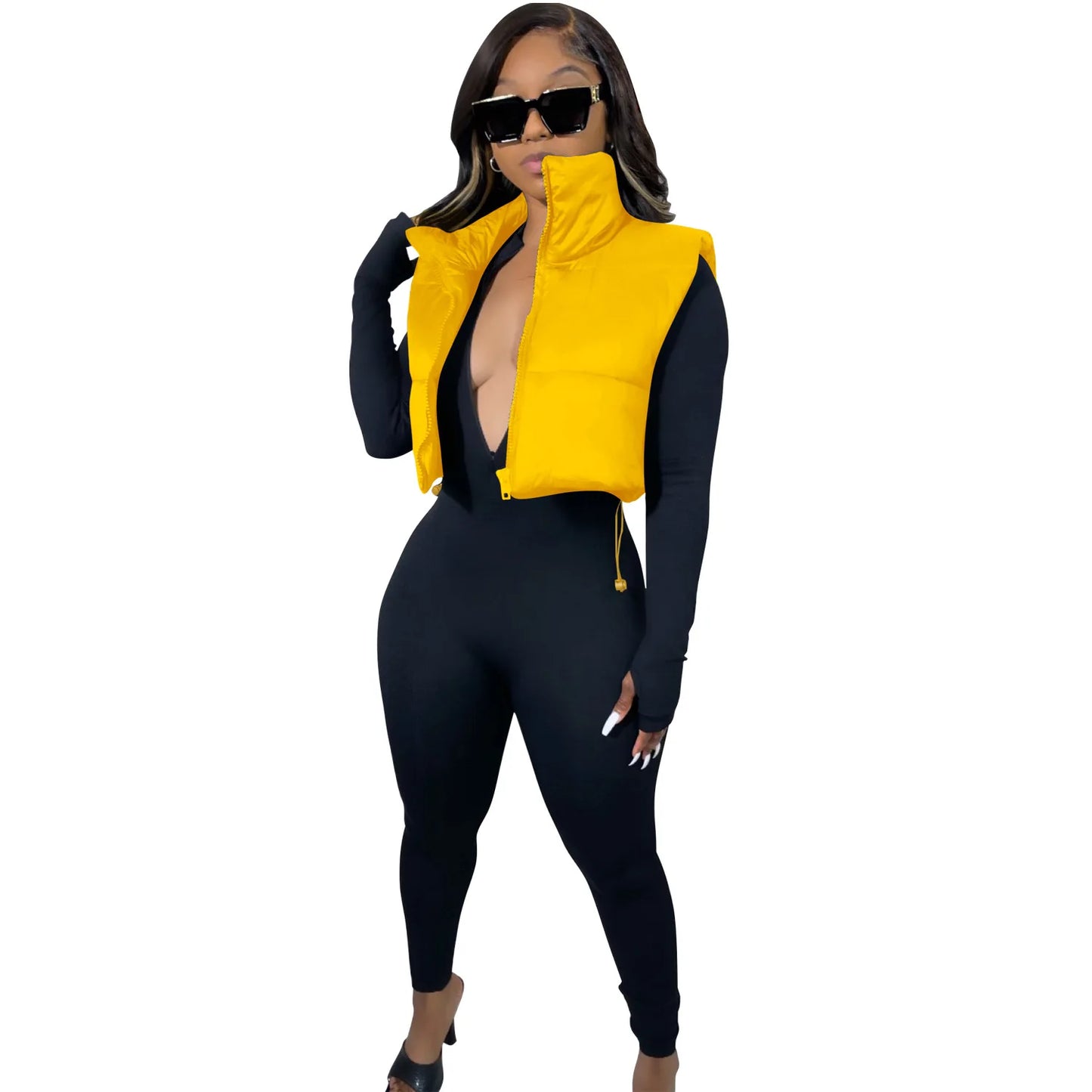 Women's Winter Vest Fashion Faux Leather Padded Jacket Coat Vintage PU Black And White Female Short Waistcoat Chic Clothes Tops - She Vibess By C2P
