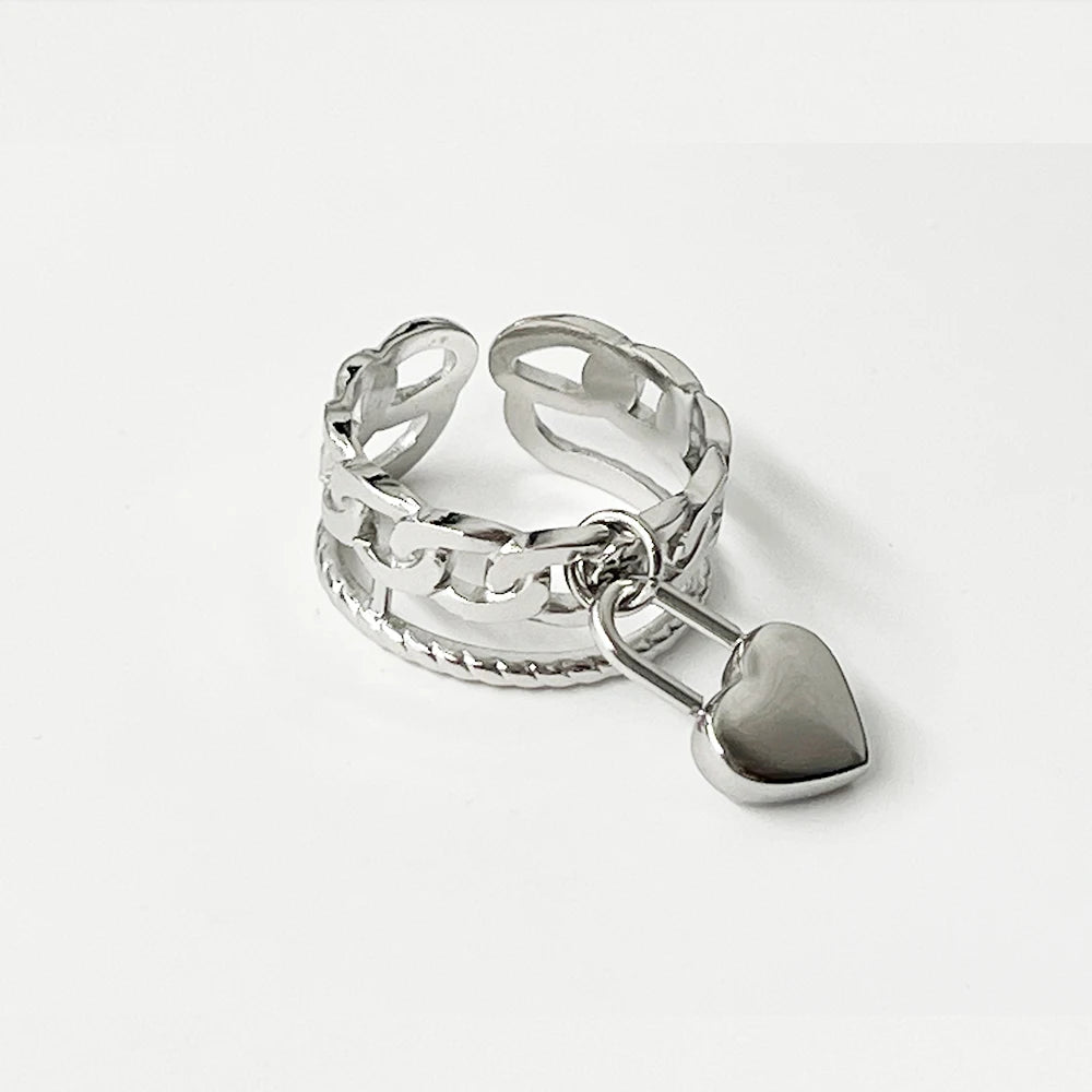 Stainless Steel Rings Open Rings For Women Rings Wide Ring Colorful Geometry Chain Female Rings Jewelry Party Gift Wholesale - She Vibess By C2P