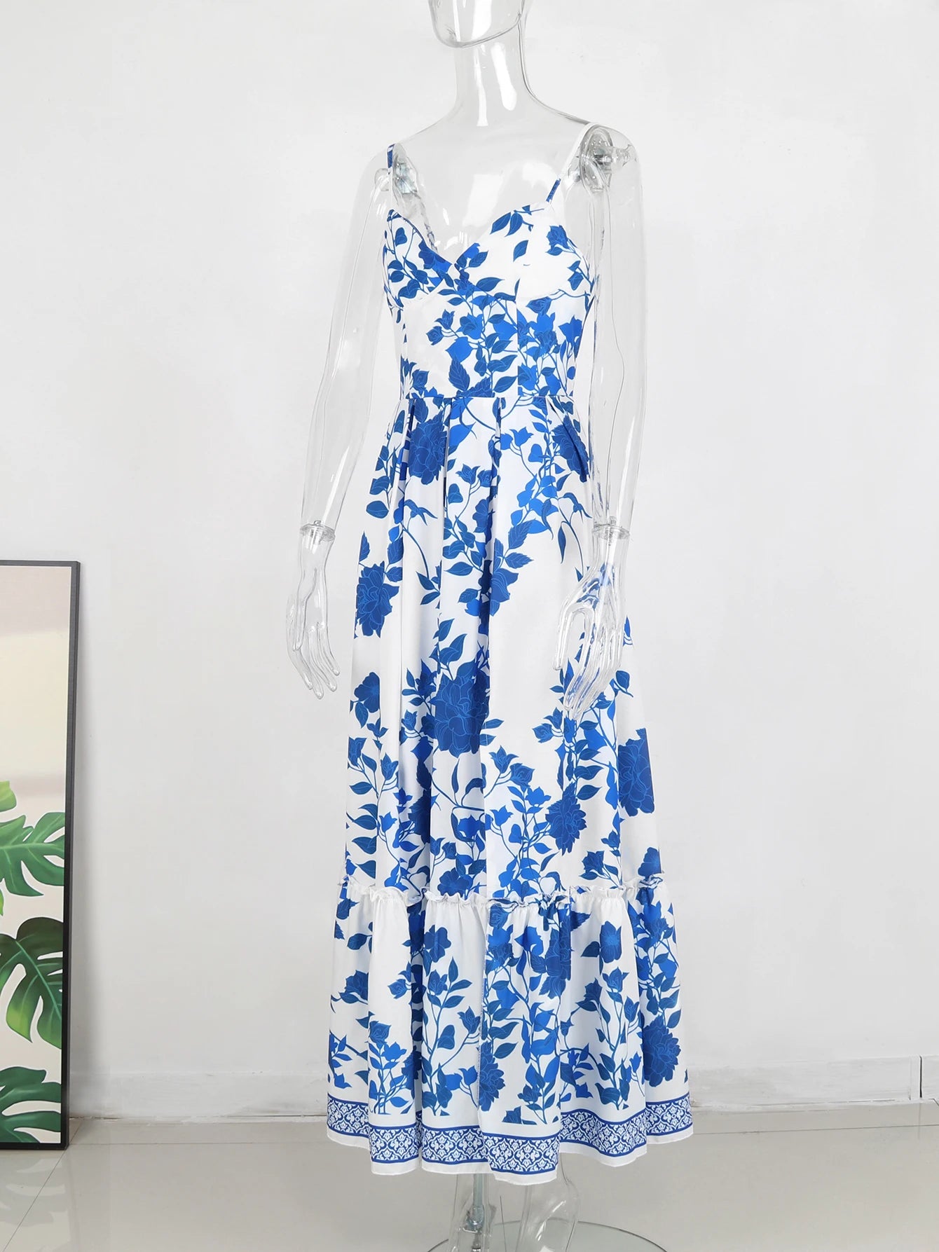Summer Print Long Dress Women Clothing Lace Up Sling Party Dresses Pattern Strappy Ladies Hollow Out V-Neck Beach Vestidos - She Vibess By C2P