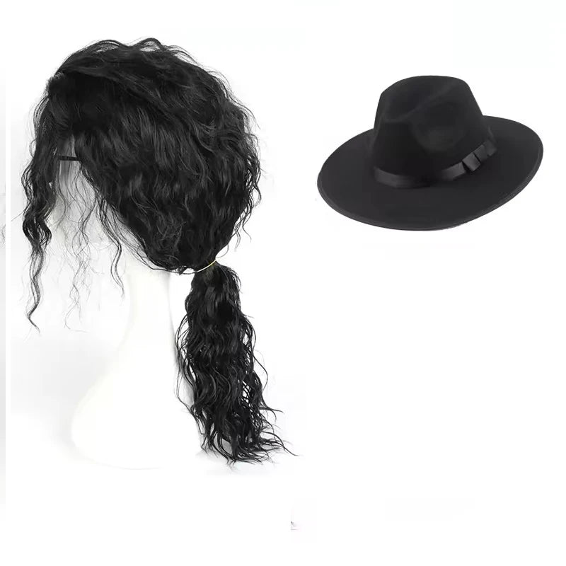 Michael Cosplay Black Wig Michael Role Play Medium Long Curly Black Hair Wig Halloween Cos Wigs - She Vibess By C2P