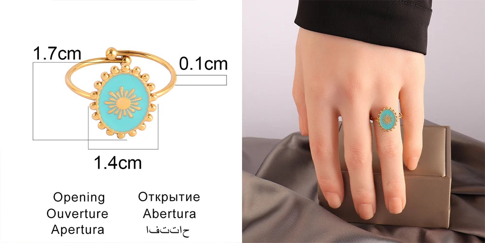 Stainless Steel Rings Open Rings For Women Rings Wide Ring Colorful Geometry Chain Female Rings Jewelry Party Gift Wholesale - She Vibess By C2P